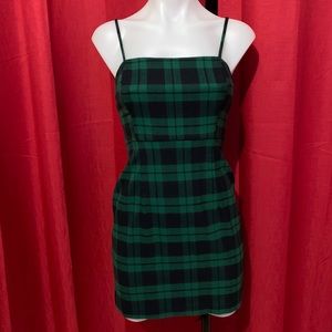 Forest Green and Navy Blue Plaid Mini Dress